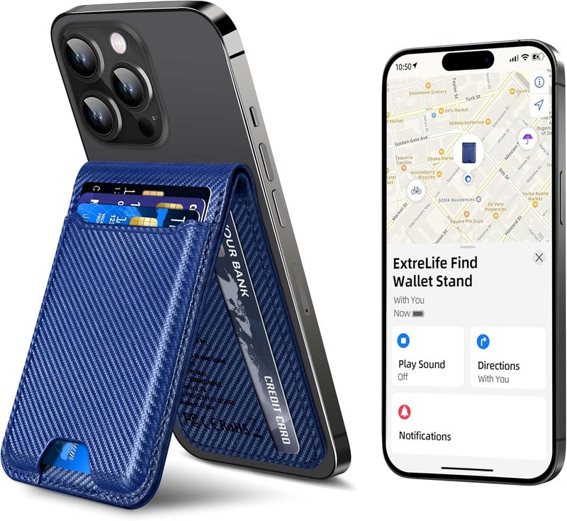 ExtreLife for Magsafe Wallet, Works with Apple Find My, Strongest Magnetic Wallet for iPhone 17/16/15/14/13/12 Series, WalletTracker with Adjustable Stand, 6 Card Holder, Bright Blue - Image 1